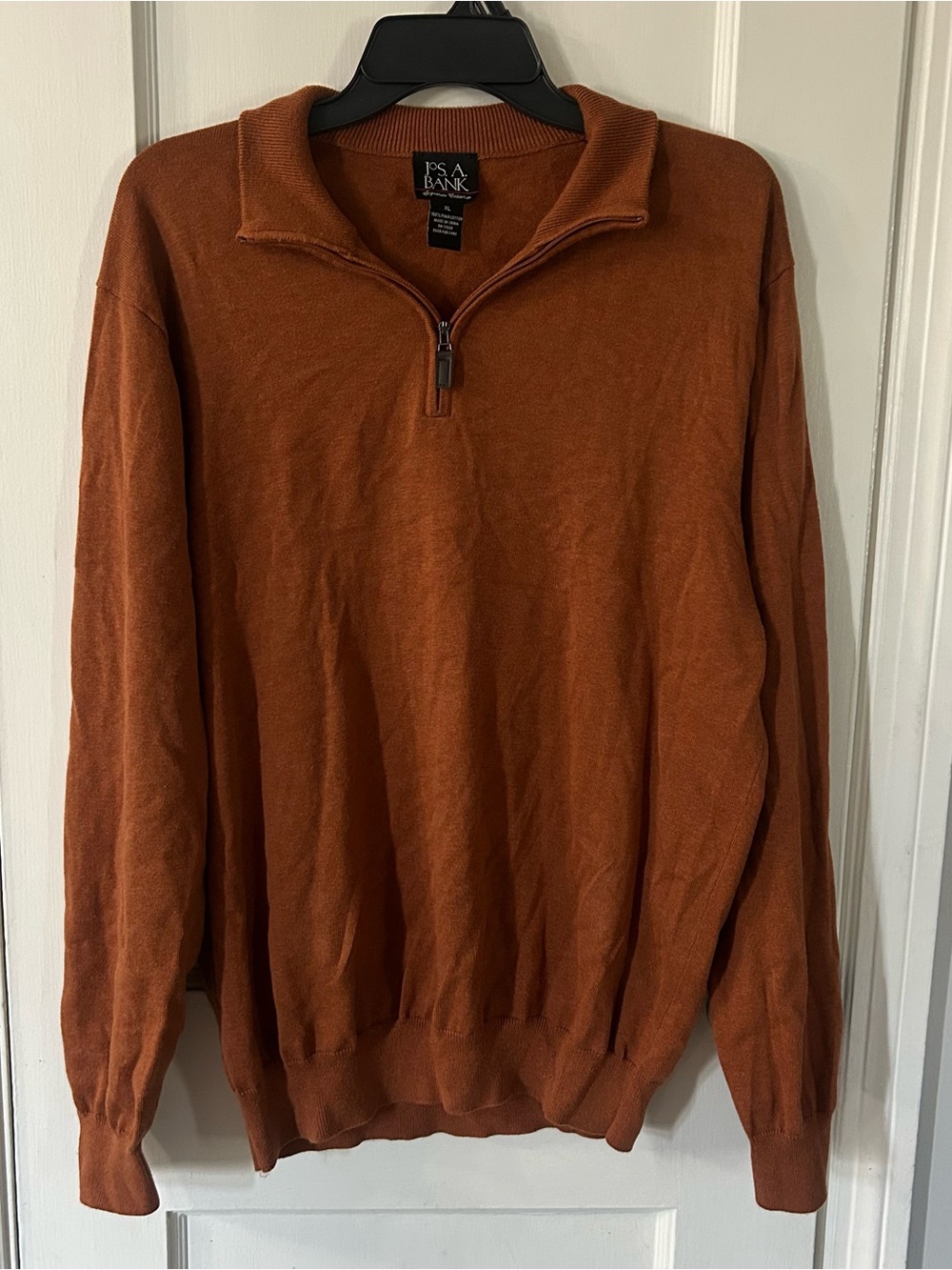 100% Pima Cotton Jos. A. Bank Men’s Quarter-Zip Sweater - Burnt Orange